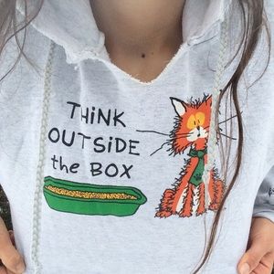 Gray Think Outside the Box Cat hoodie